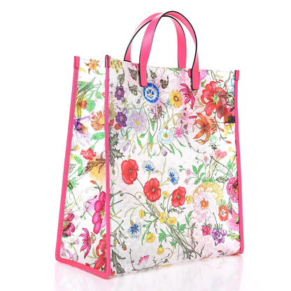 Gucci Calfskin Textured Vinyl Print Flora Tote Fluorescent Fuchsia 3 of 11