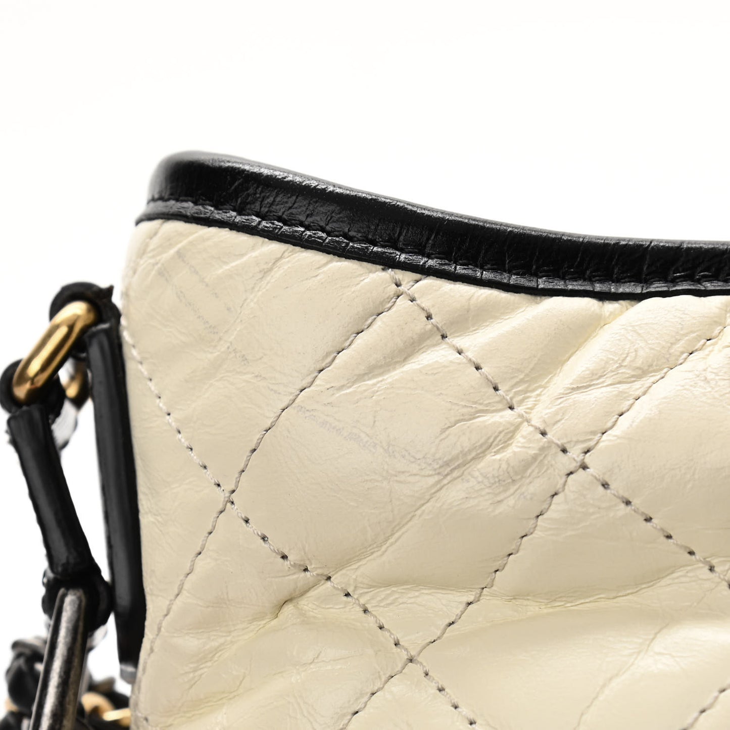 Aged Calfskin Quilted Small Gabrielle Hobo Black White