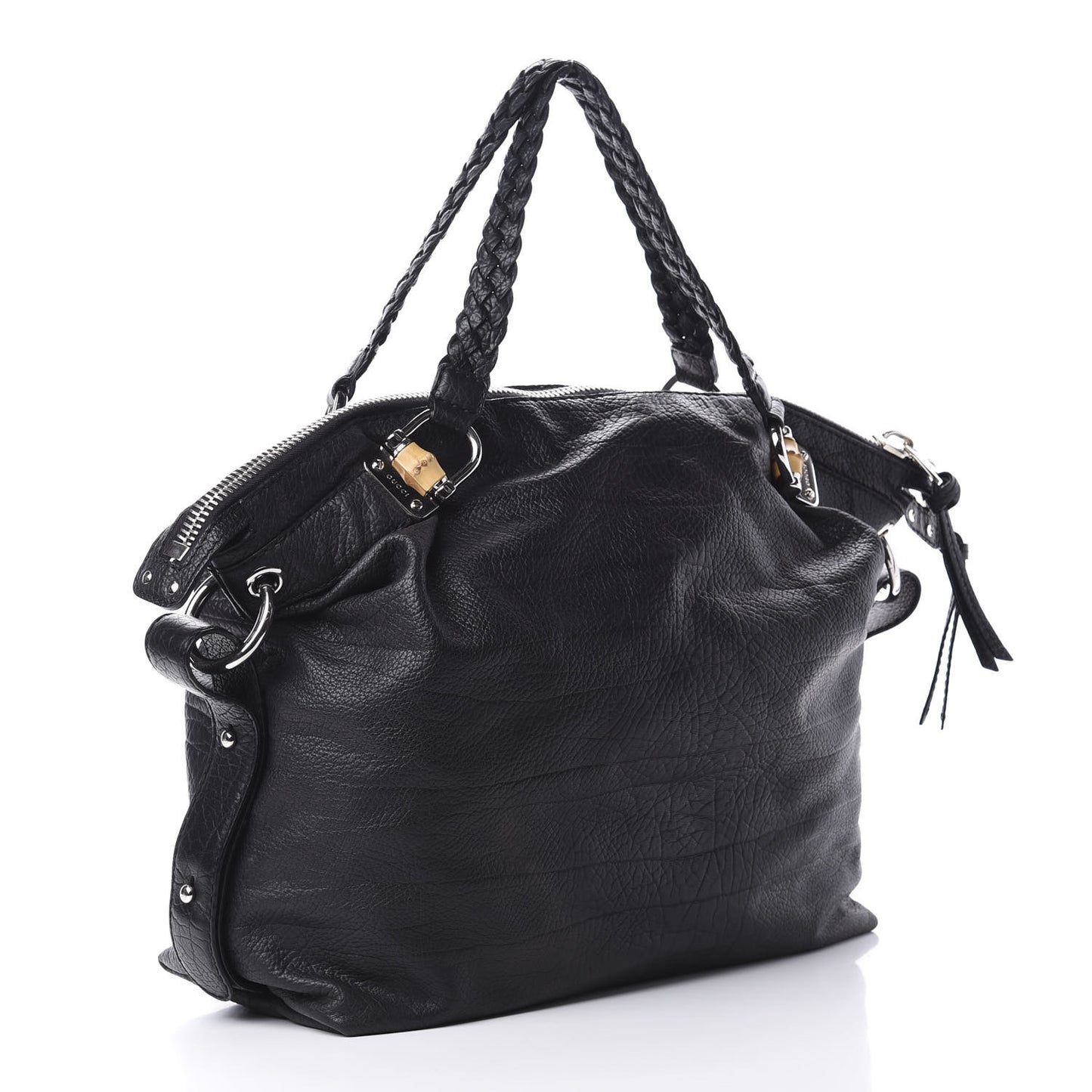 Calfskin Large Bamboo Bar Shoulder Bag Black