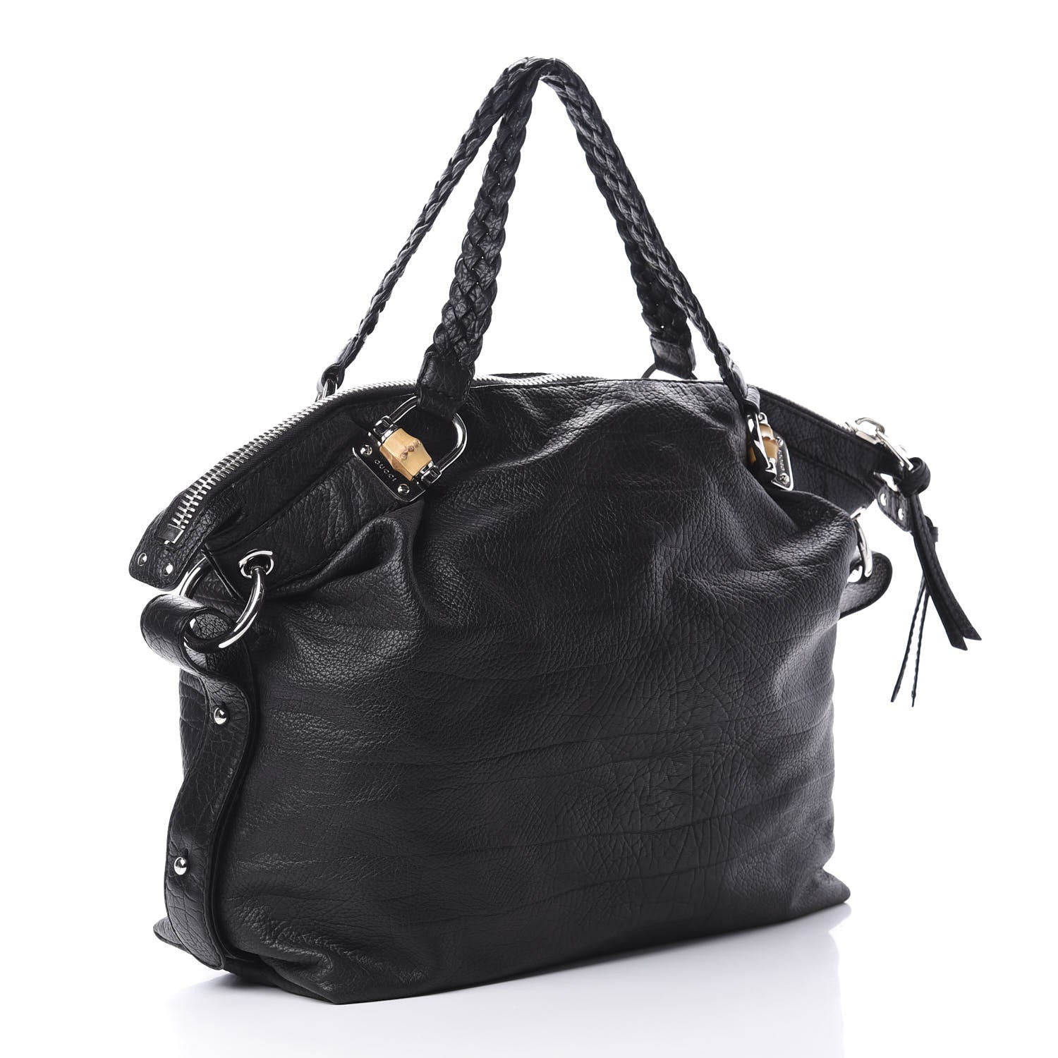 Gucci Calfskin Large Bamboo Bar Shoulder Bag Black 3 of 13