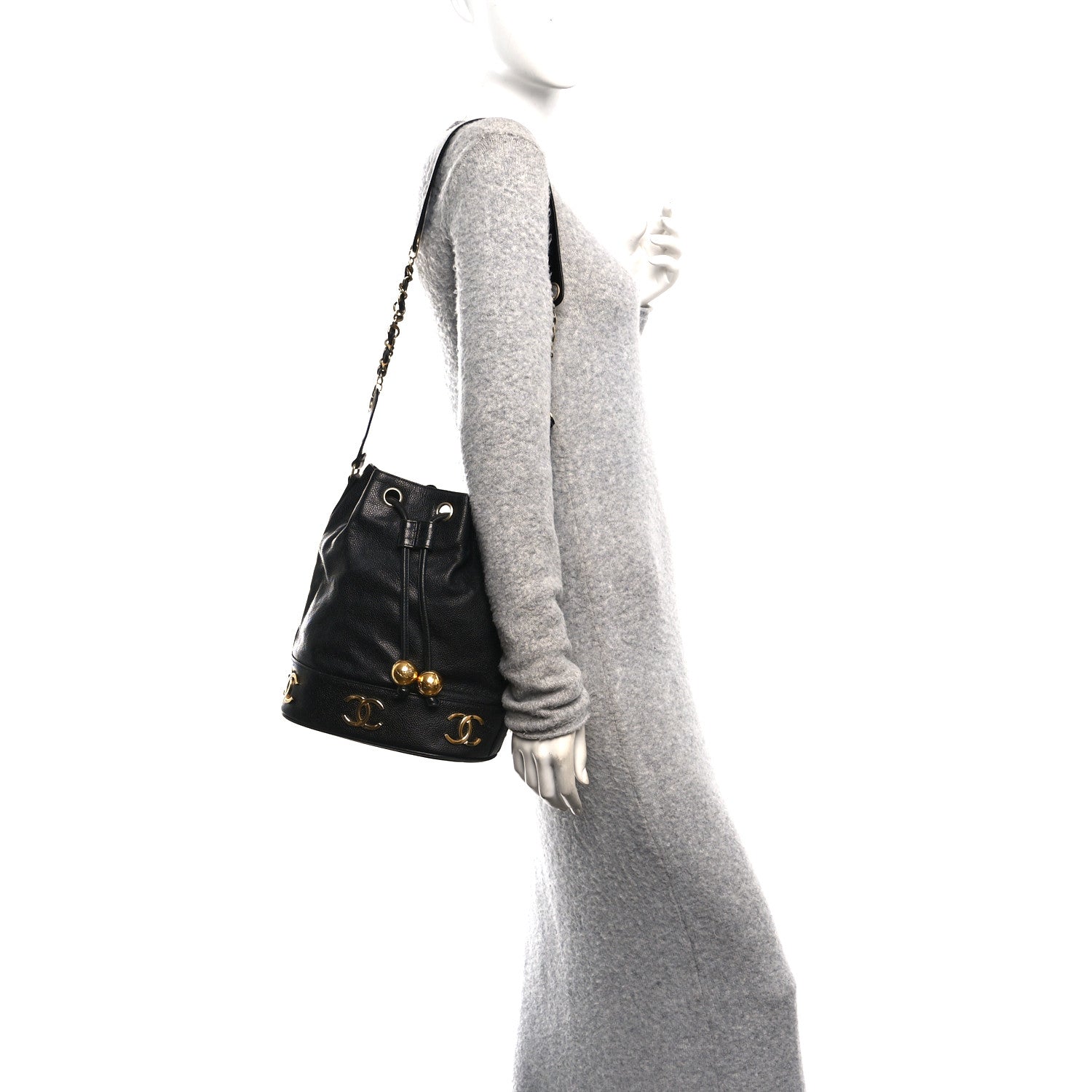 Chanel Caviar CC Drawstring Shoulder Bag Black 2 of 11