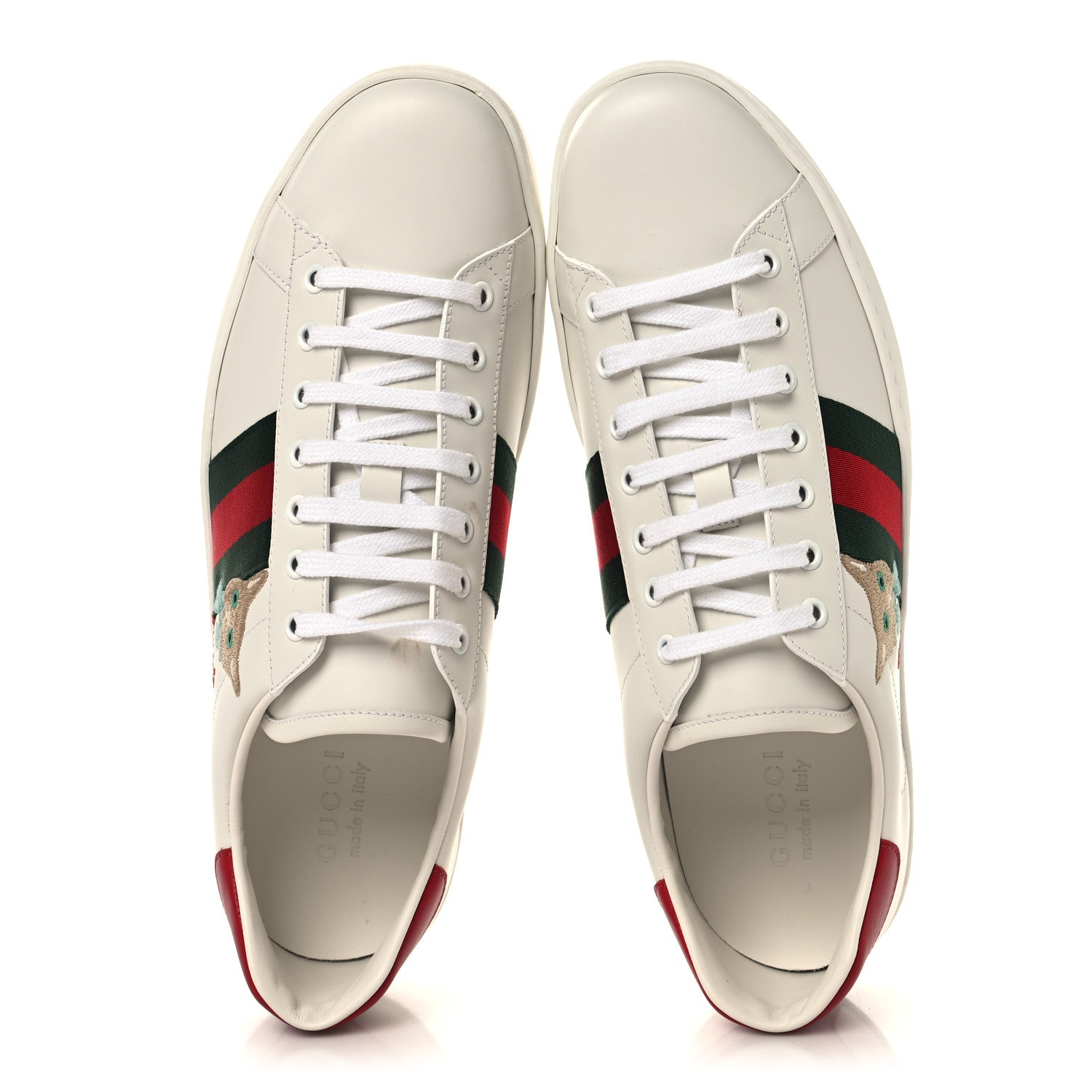 Gucci Calfskin Cat Embroidered Mens Ace Sneakers 12 White Green 2 of 11