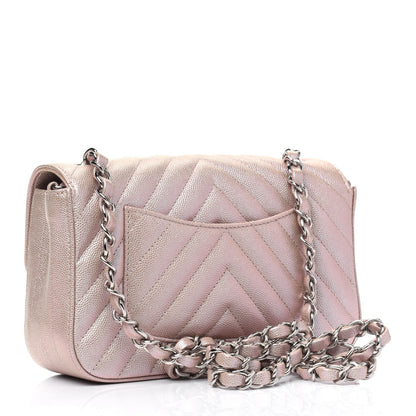 Chanel Iridescent Caviar Chevron Quilted Mini Rectangular Flap Light Gold 2 of 4