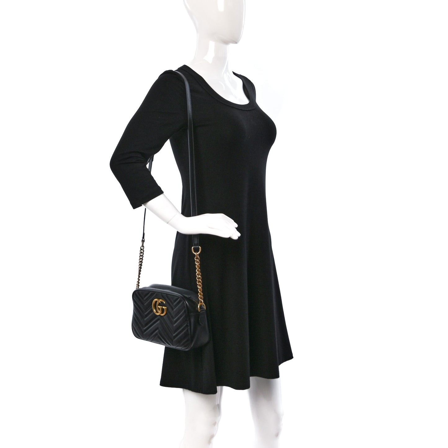 Calfskin Matelasse Small GG Marmont Chain Shoulder Bag Black