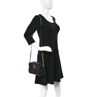Gucci Calfskin Matelasse Small GG Marmont Chain Shoulder Bag Black 2 of 13