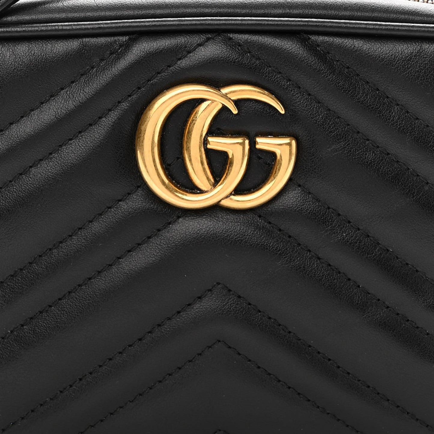 Calfskin Matelasse Mini GG Marmont Chain Shoulder Bag Black