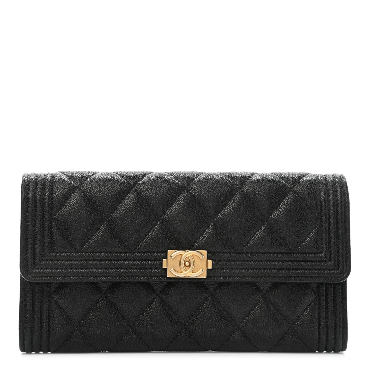 Caviar Quilted Long Boy Flap Wallet Black