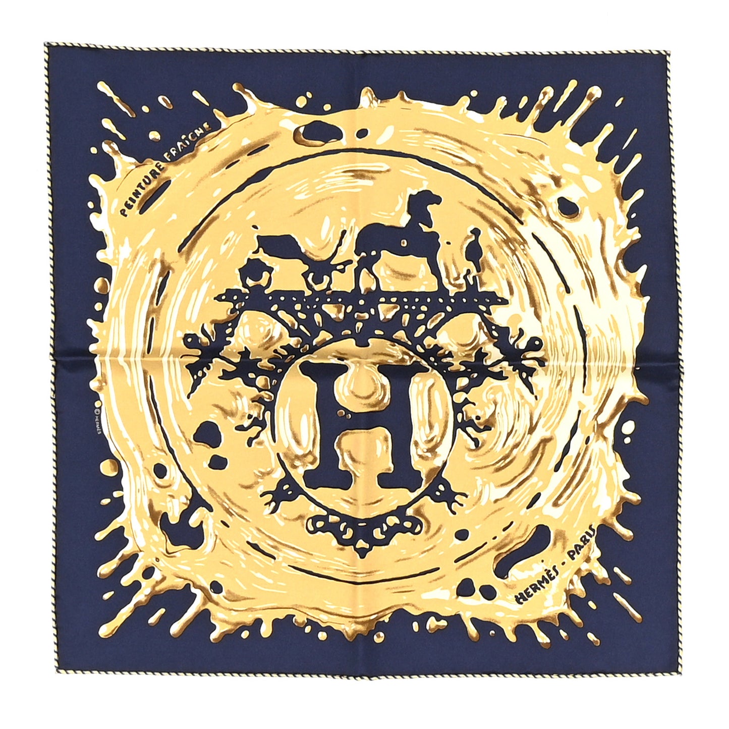 Silk Peinture Fraiche Scarf 45 Bleu Black Bronze