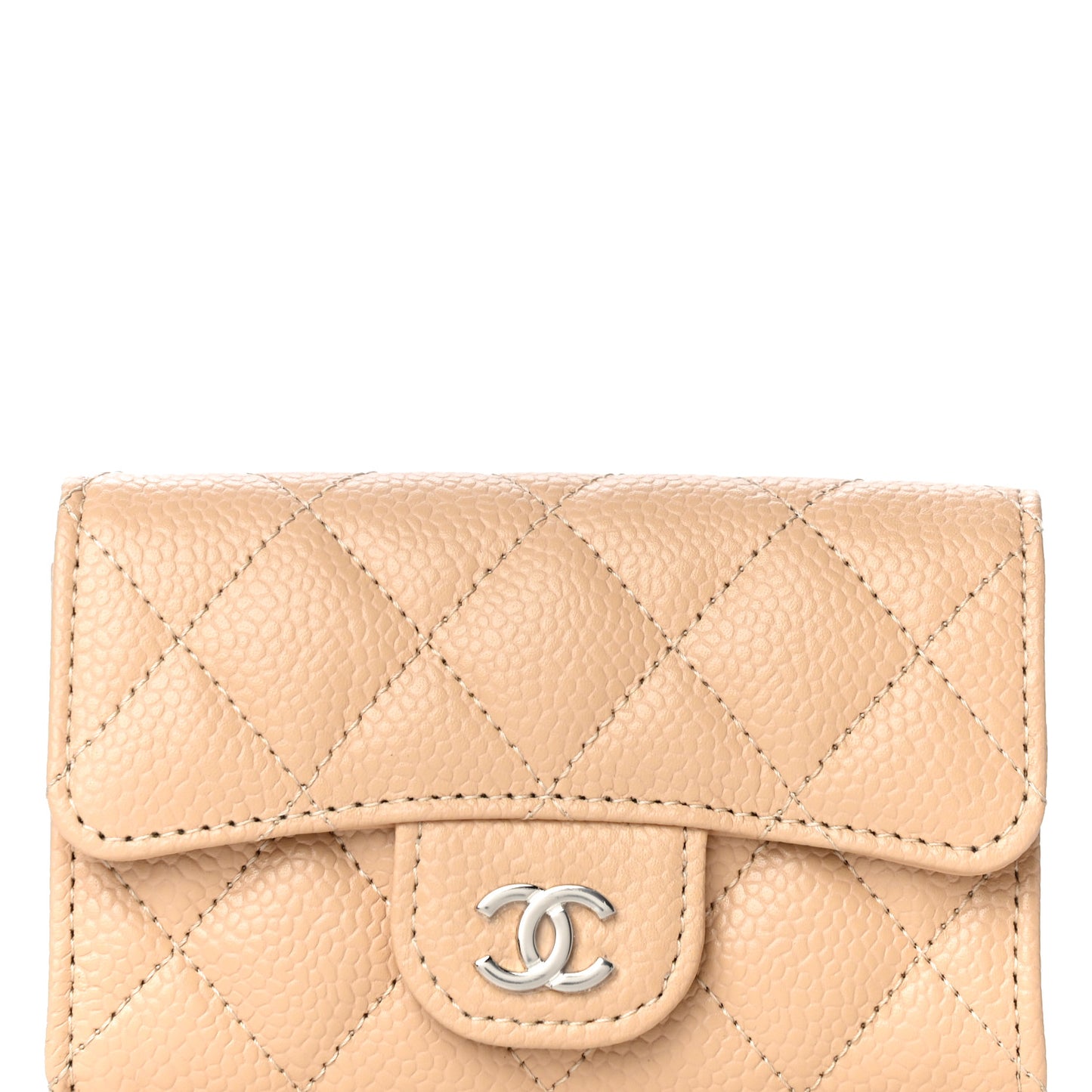 Caviar Quilted Flap Card Holder Wallet Beige
