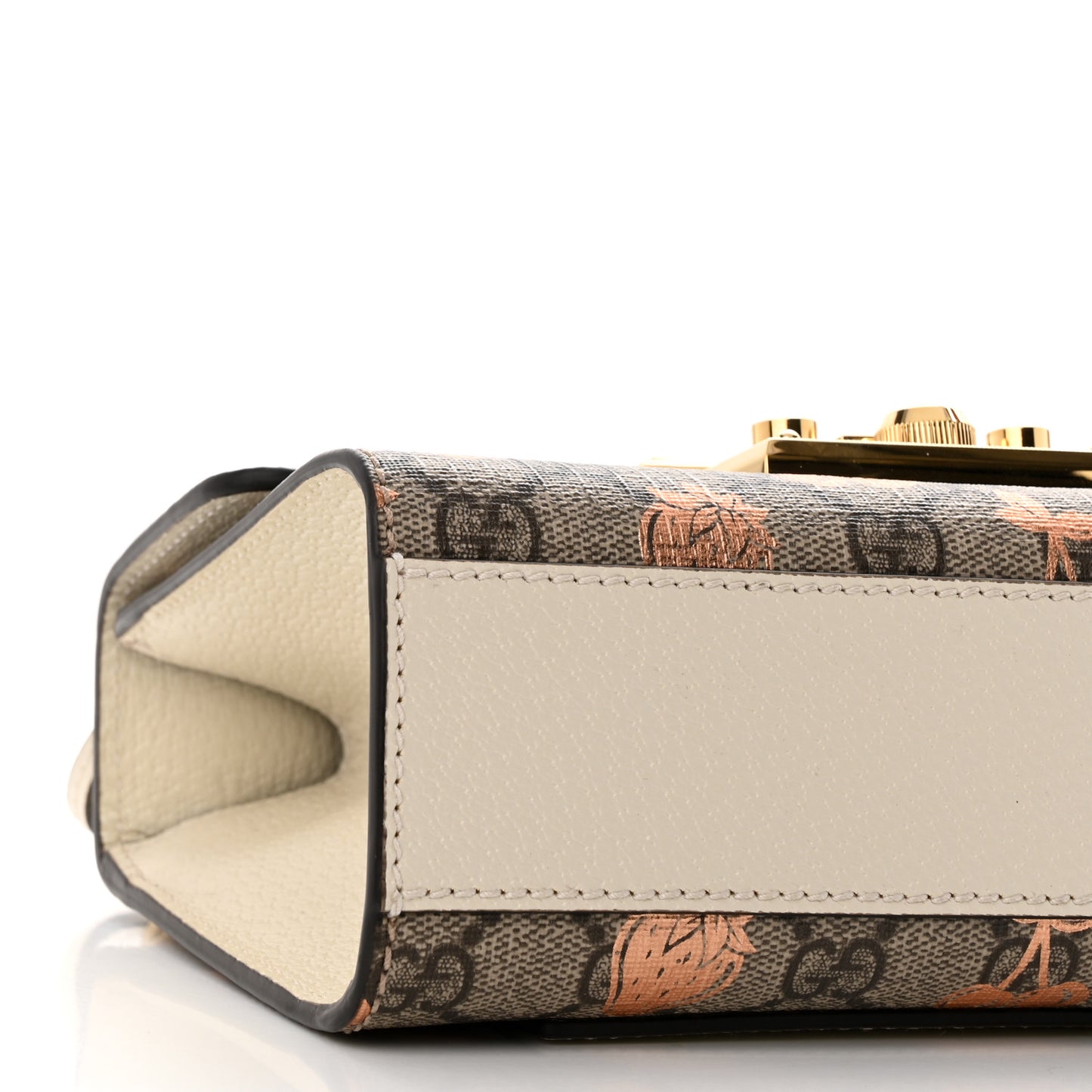 GG Supreme Monogram Berry Textured Dollar Calfskin Small Padlock Shoulder Bag Beige Ebony Light Copper Mystic White