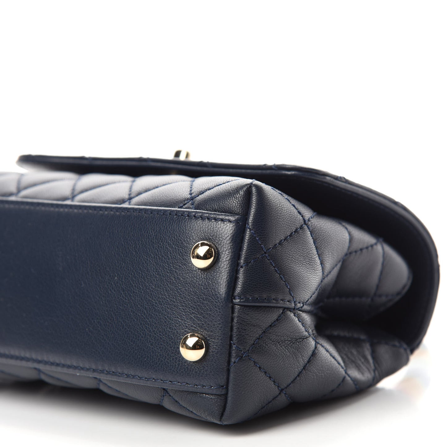 Goatskin Quilted Extra Mini Rainbow Coco Handle Flap Navy Blue