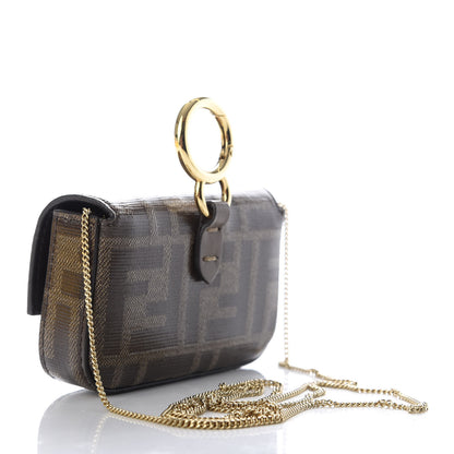 Fendi Glazed Fabric FF 1974 Nano Baguette Charm Mogano Panna 2 of 6