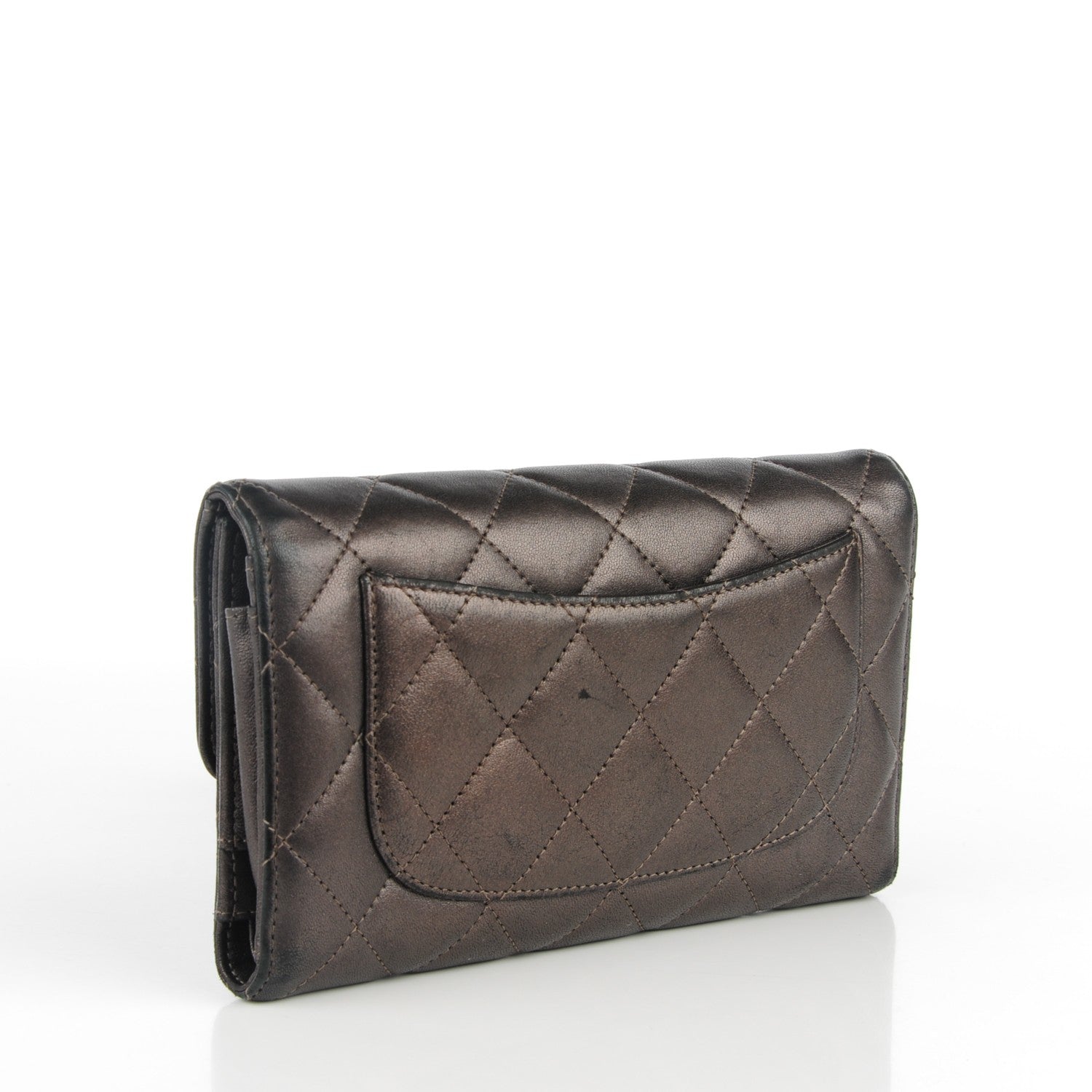 Chanel Metallic Lambskin Quilted Large Flap Wallet Bronze 3 of 8