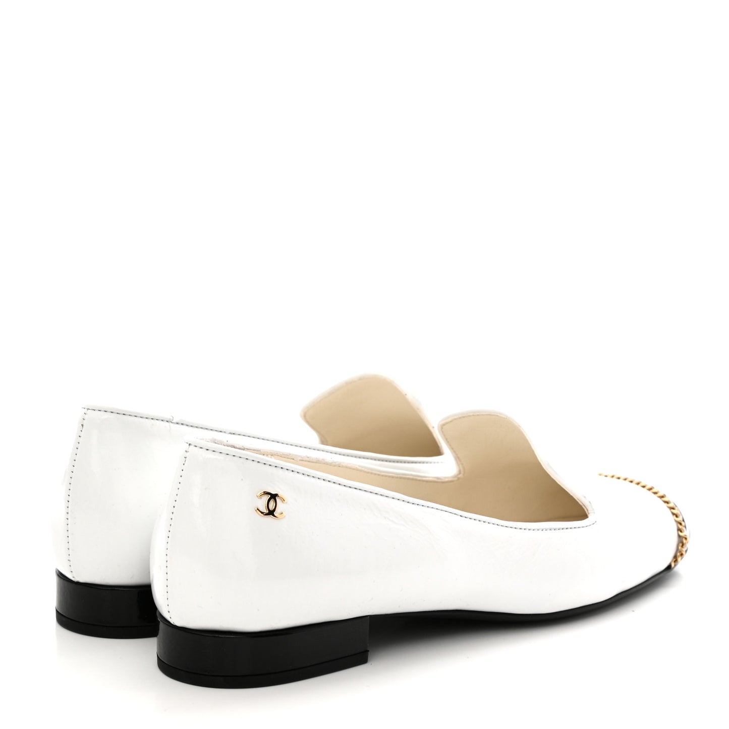 Patent Cap Toe Chain Moccasin Loafers 36.5 White Black