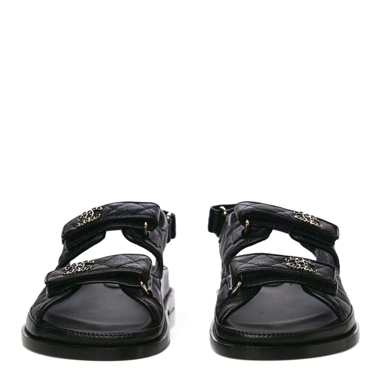 Chanel Grained Calfskin Velcro Dad Sandals 40 Black 2 of 10