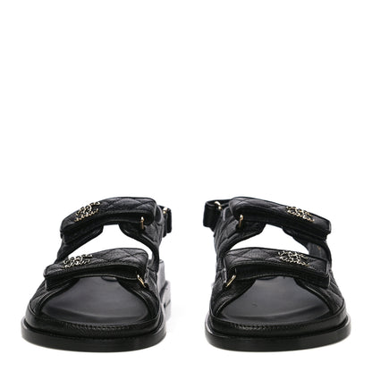 Chanel Grained Calfskin Velcro Dad Sandals 40 Black 2 of 10