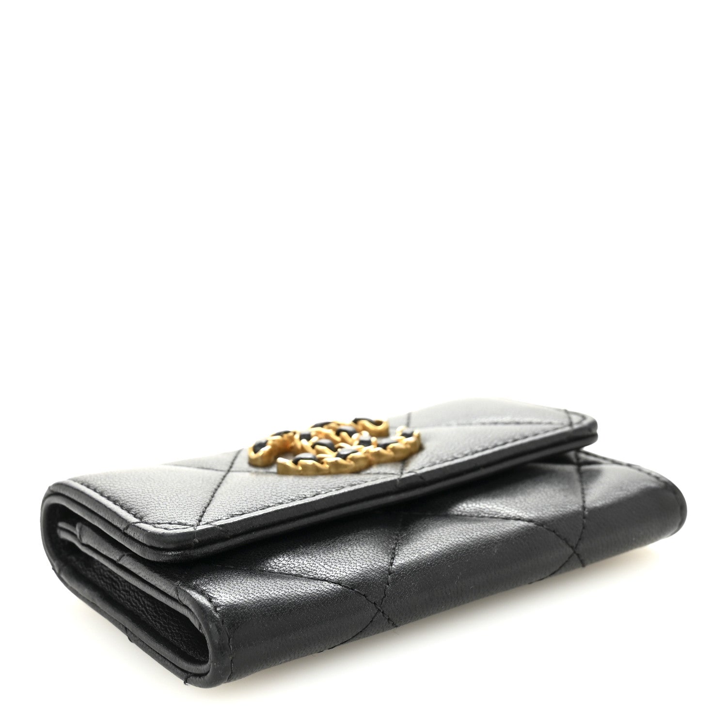 Chanel Shiny Goatskin Quilted Chanel 19 Flap Card Holder Black 4 of 7