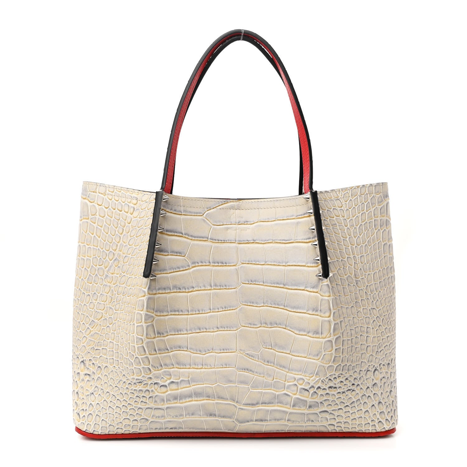 Christian Louboutin Crocodile Embossed Calfskin Tropic Spiked Small Cabarock Shopper Tote Studio Goose 1 of 12