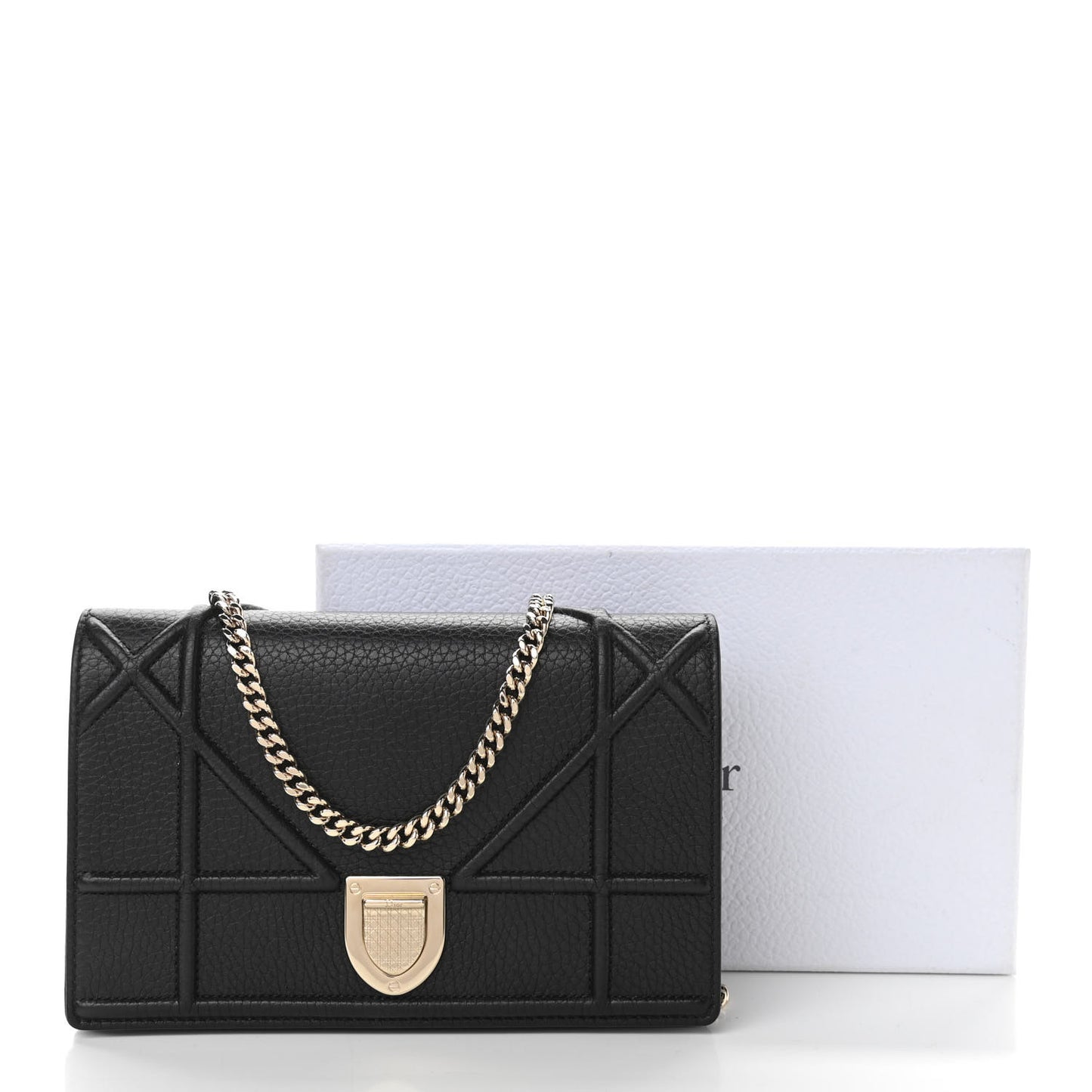 Grained Calfskin Diorama Wallet on Chain Pouch Black