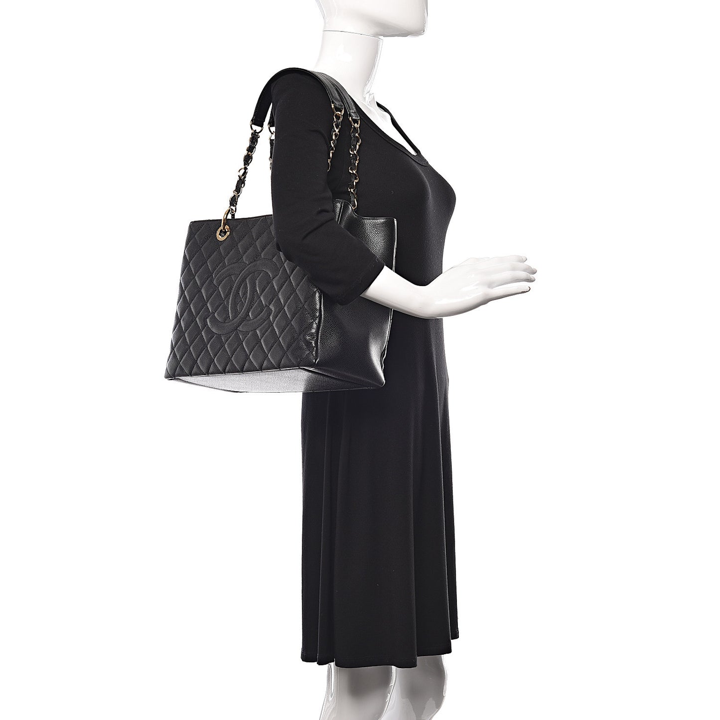 Caviar Quilted Grand Shopping Tote GST Black