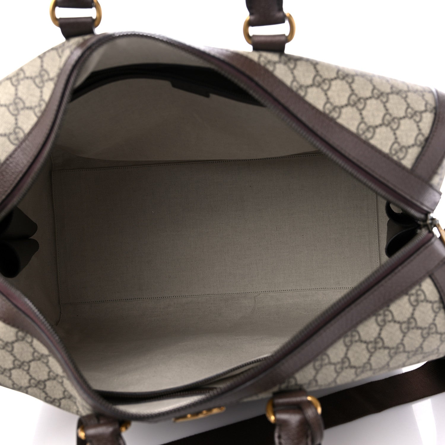 Gucci GG Supreme Monogram Textured Dollar Calfskin Web Savoy Duffle Bag Beige Ebony New Acero 5 of 11
