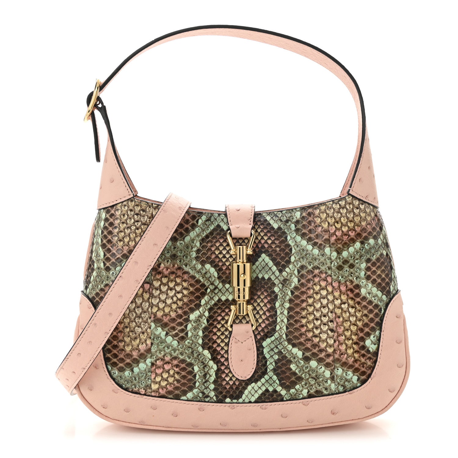 Gucci Snakeskin Ostrich Calfskin Small Jackie 1961 Hobo Pink Multicolor 1 of 10