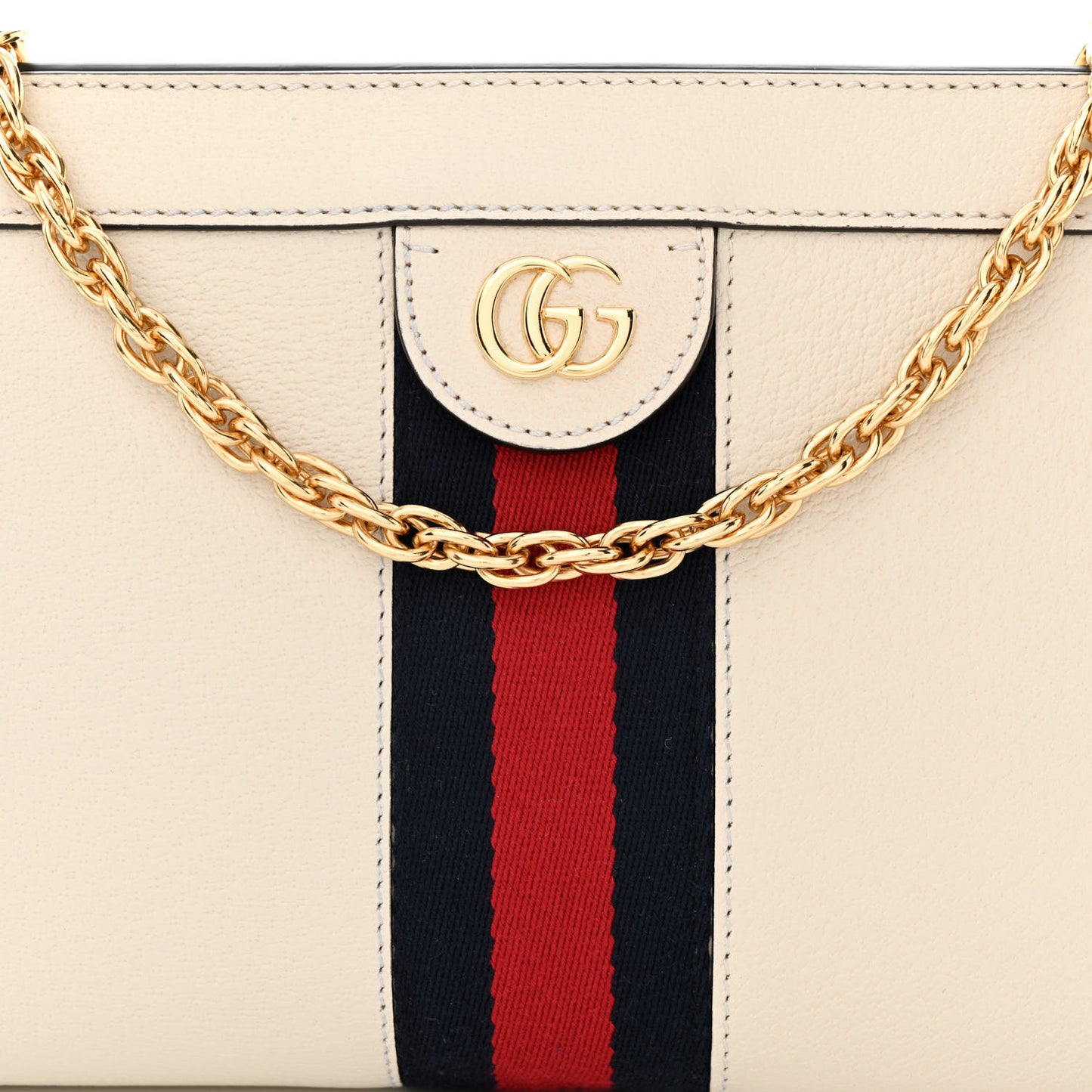 Textured Calfskin Web Small Ophidia Chain Shoulder Bag Mystic White