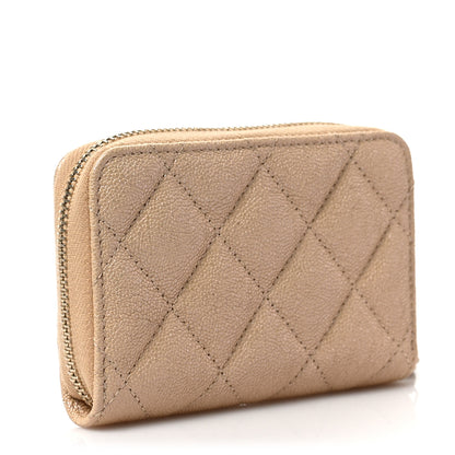 Chanel Iridescent Caviar Quilted Zip Around Coin Purse Beige 3 of 7