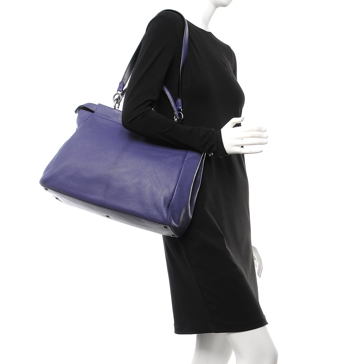 Fendi Goatskin Zucca Large Peekaboo Iconic Satchel Purple 2 of 10