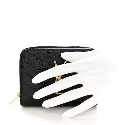 Saint Laurent SAINT LAURENT Grain De Poudre Matelasse Chevron Monogram Compact Zip Around Wallet Black 2 of 8