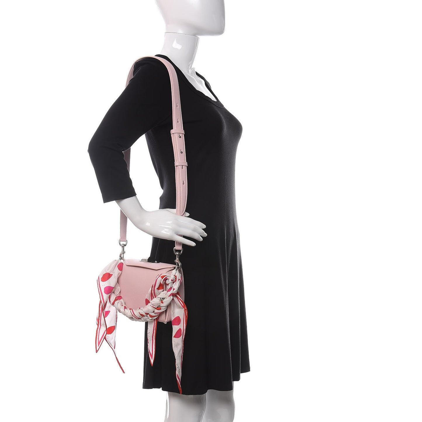 Calfskin Silk Scarf Box Shoulder Bag 16 Baby Pink Ivory