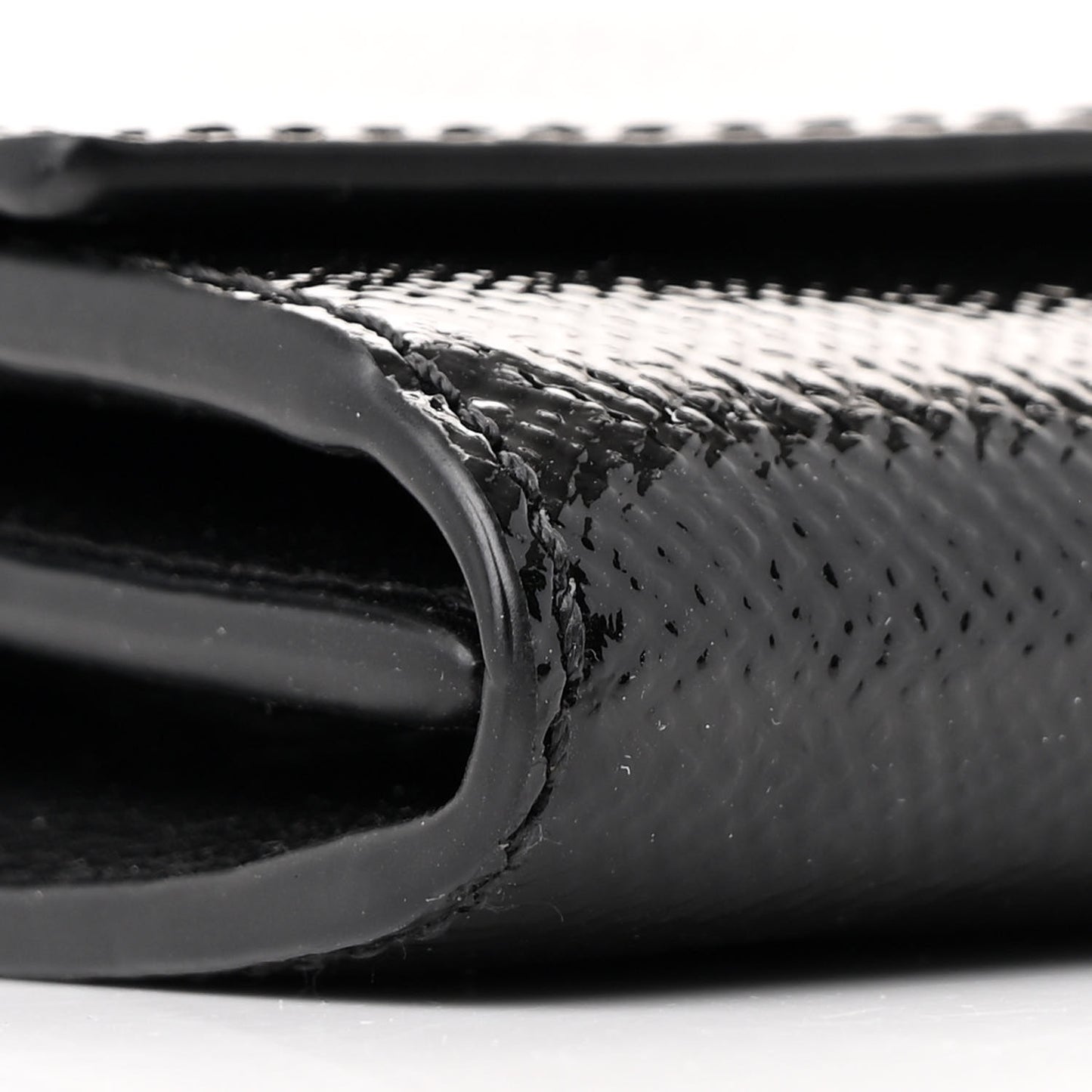 Patent Grainy Calfskin Henley Wallet On Chain Black