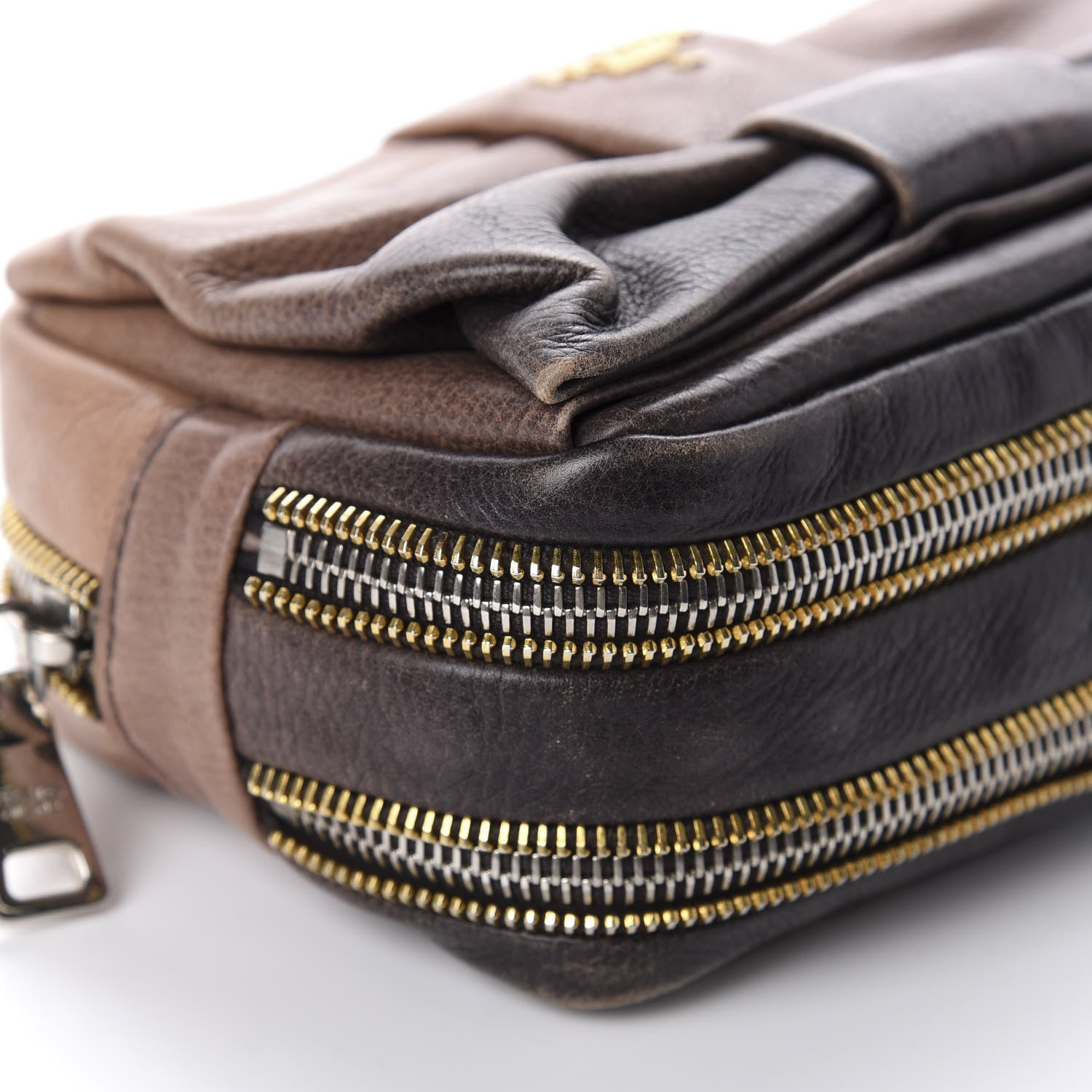 Prada Glace Calfskin Zippers Bow Clutch Ardesia Nudo 6 of 12