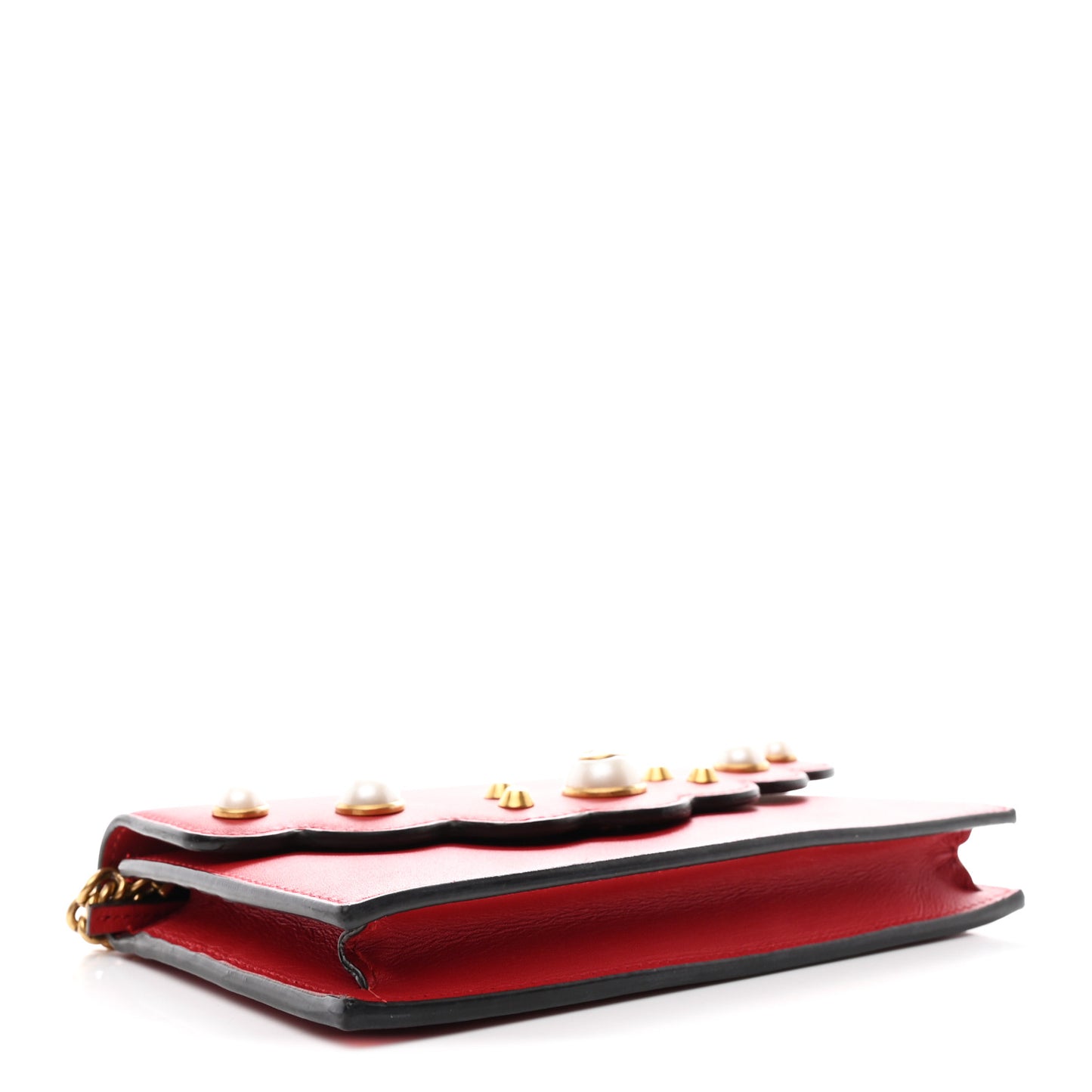 Calfskin Mini Peony Pearly Wallet on Chain Red