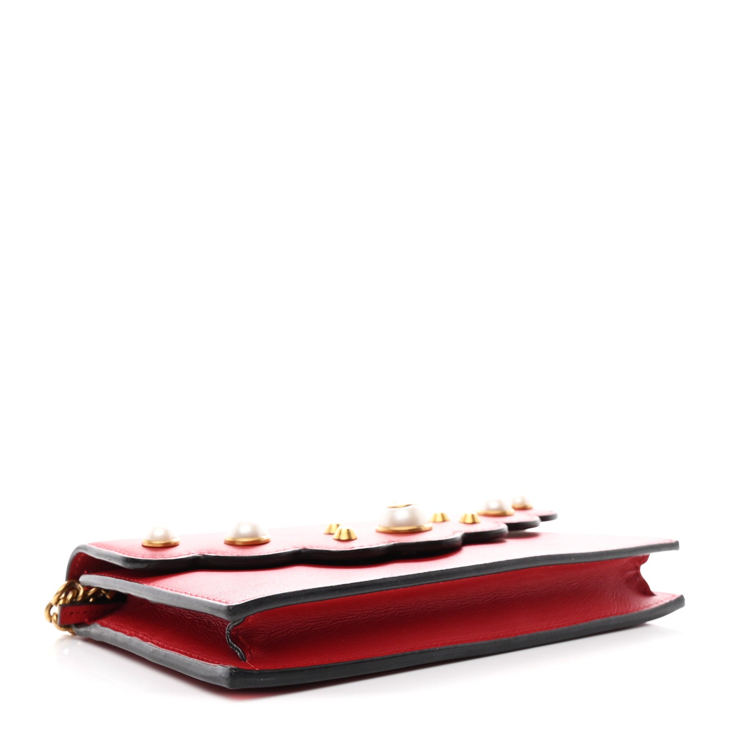 Gucci Calfskin Mini Peony Pearly Wallet on Chain Red 4 of 9