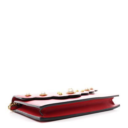 Gucci Calfskin Mini Peony Pearly Wallet on Chain Red 4 of 9