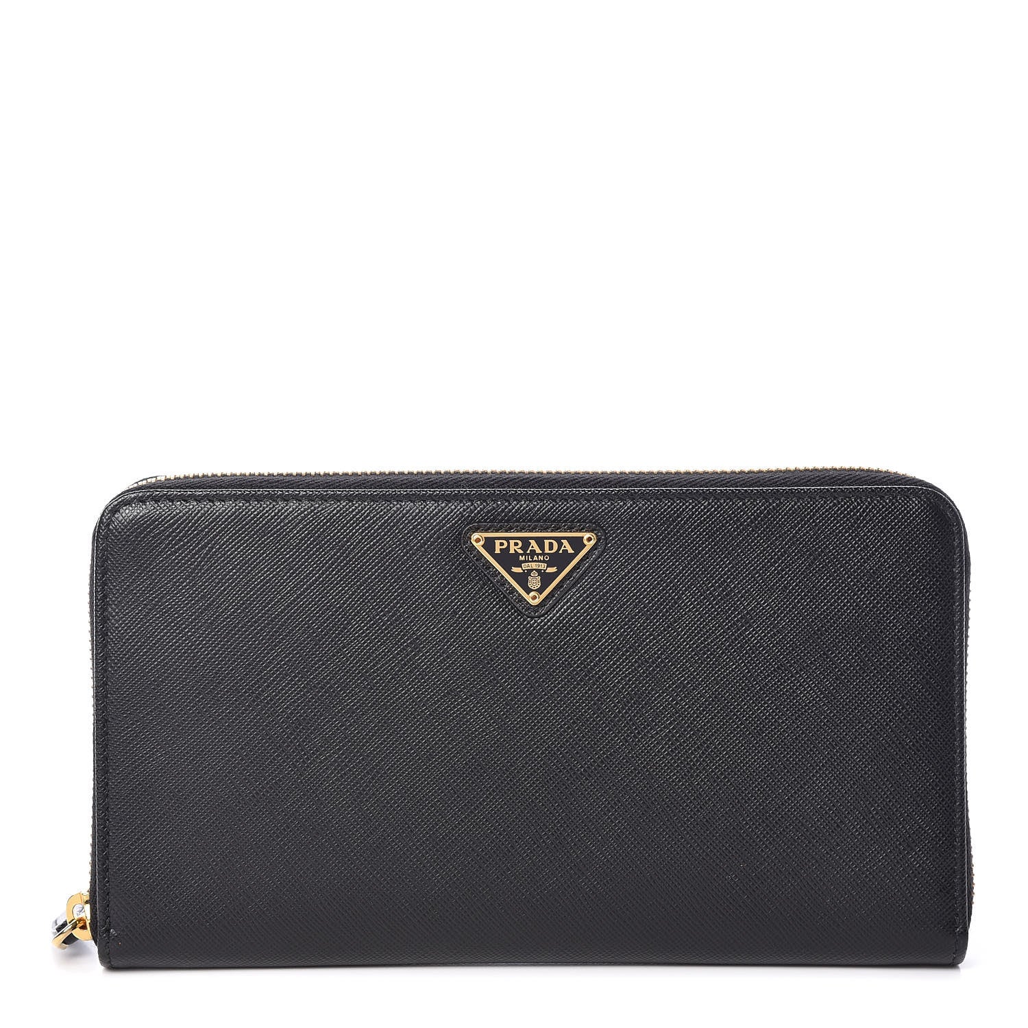 Prada Saffiano Metal Large Zip Around Travel Wallet Black 1 of 7