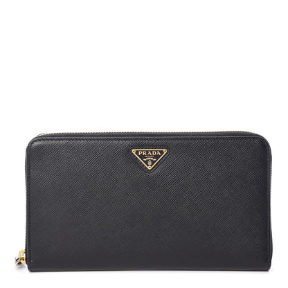 Prada Saffiano Metal Large Zip Around Travel Wallet Black 1 of 7