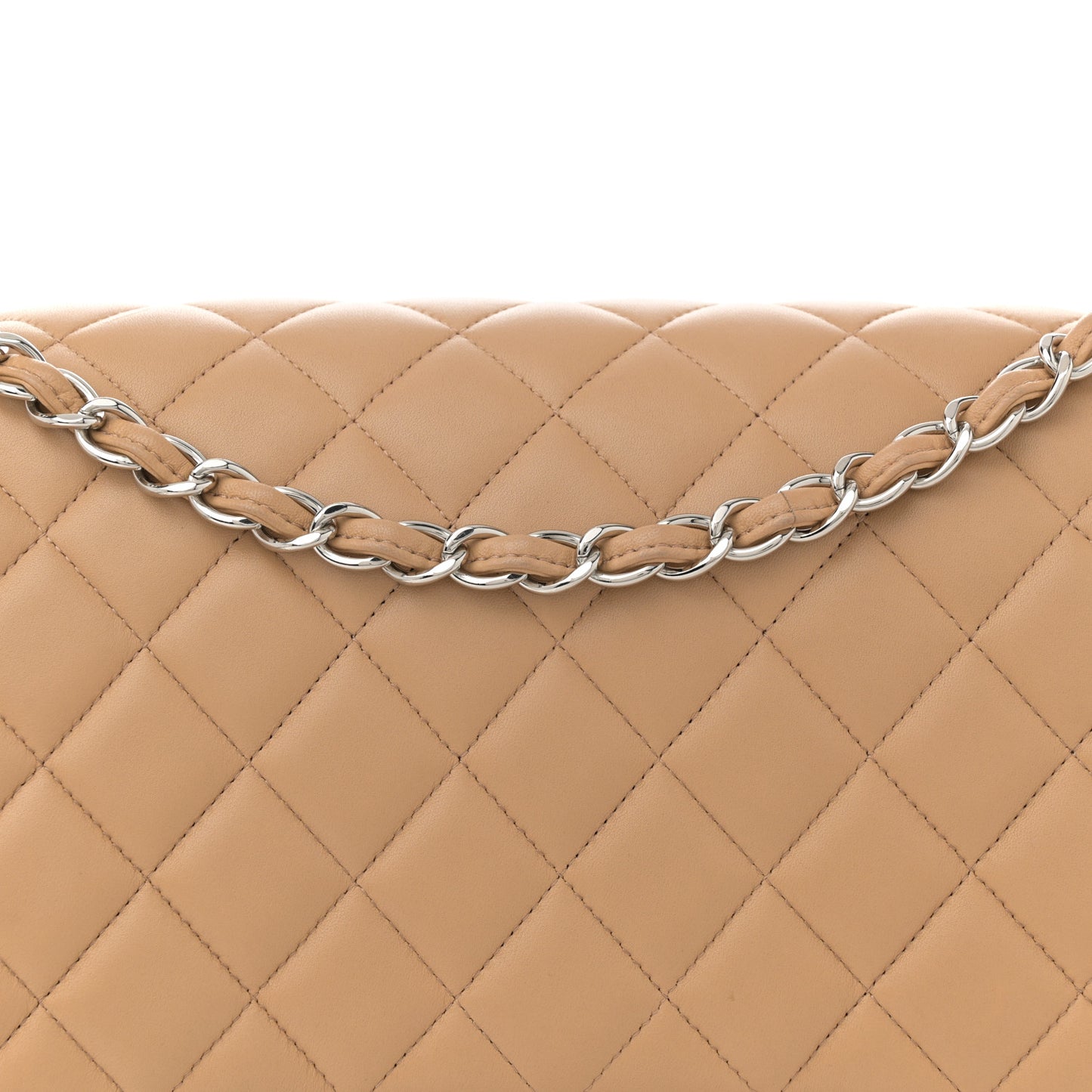 Lambskin Quilted Maxi Double Flap Beige
