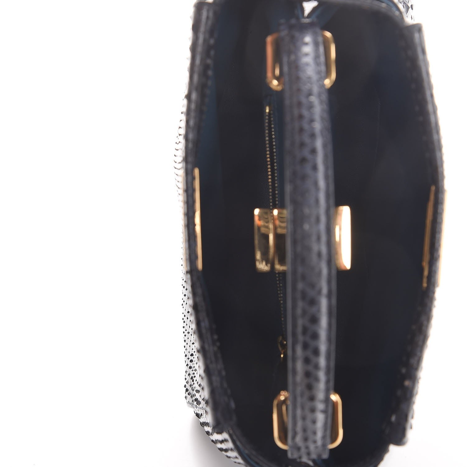 Fendi Python Shiny Nappa Mini Peekaboo Iconic Satchel Blue Jeans 7 of 9