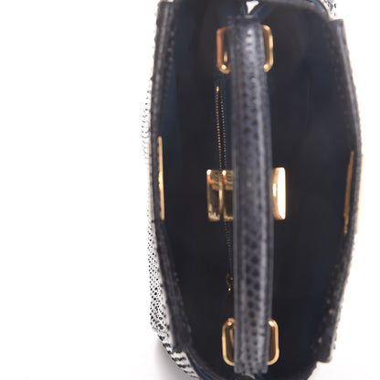 Fendi Python Shiny Nappa Mini Peekaboo Iconic Satchel Blue Jeans 7 of 9
