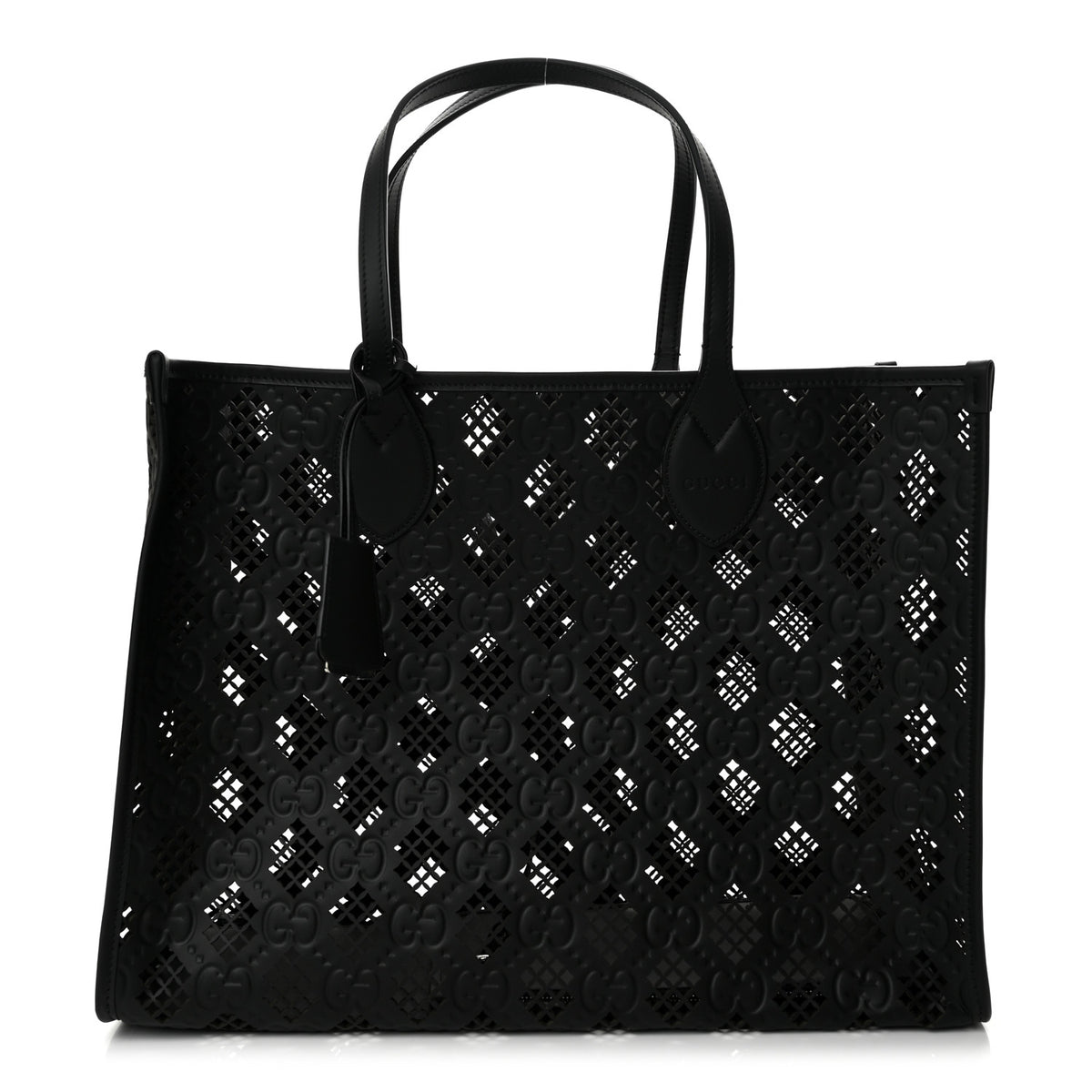 Gucci Calfskin GG Monogram Diamond Cut Medium Ophidia Tote Bag Black 1 of 11