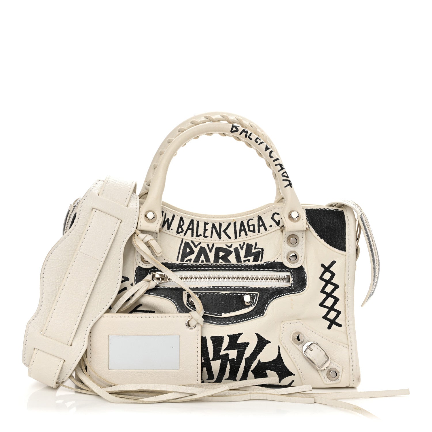 Balenciaga Agneau Arena Graffiti All Over Classic Silver Hardware Mini City White Black 1 of 11