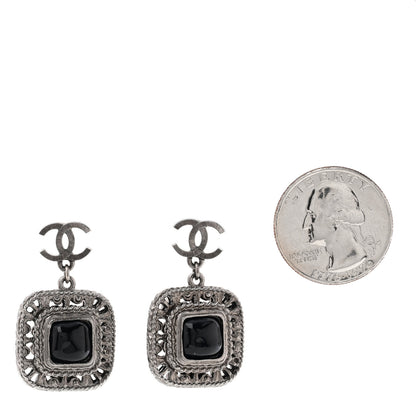 Chanel Metal Resin CC Drop Earrings Ruthenium Black 2 of 4