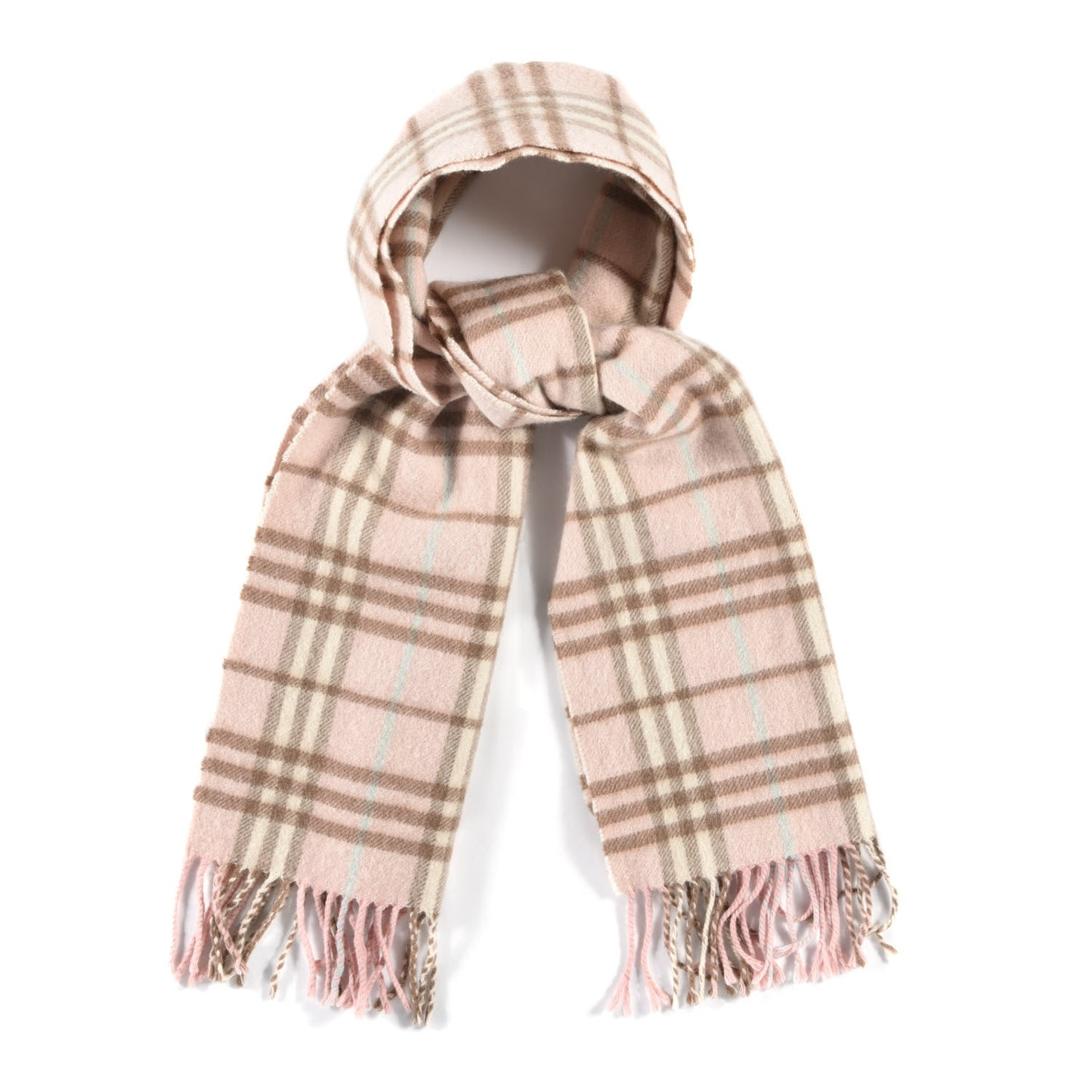 Cashmere Vintage Check Fringe Scarf Pink