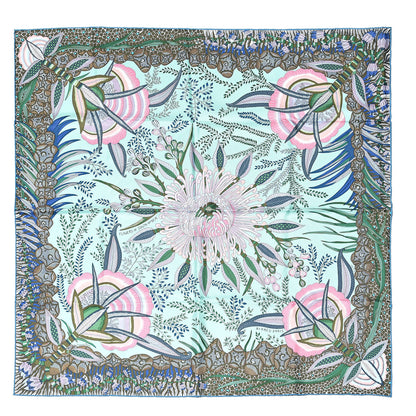 Hermes Silk Flowers of South Africa Scarf 90 Vert Jade Parme Rose 1 of 4