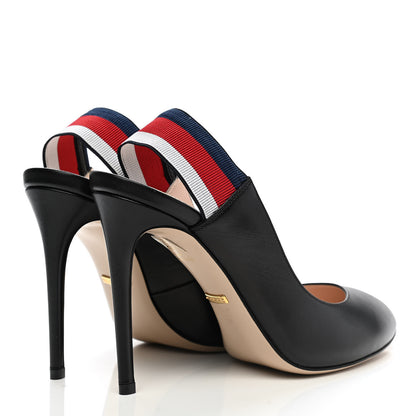Gucci Malaga Kid Web Sylvie High Heel Slingback Pumps 39 Black 4 of 9