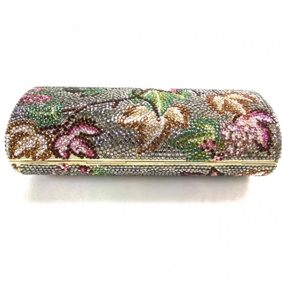 Swarovski Crystal Floral Minaudiere Clutch Gold