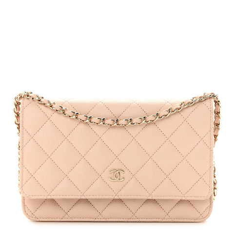 Caviar Quilted Wallet on Chain WOC Light Beige
