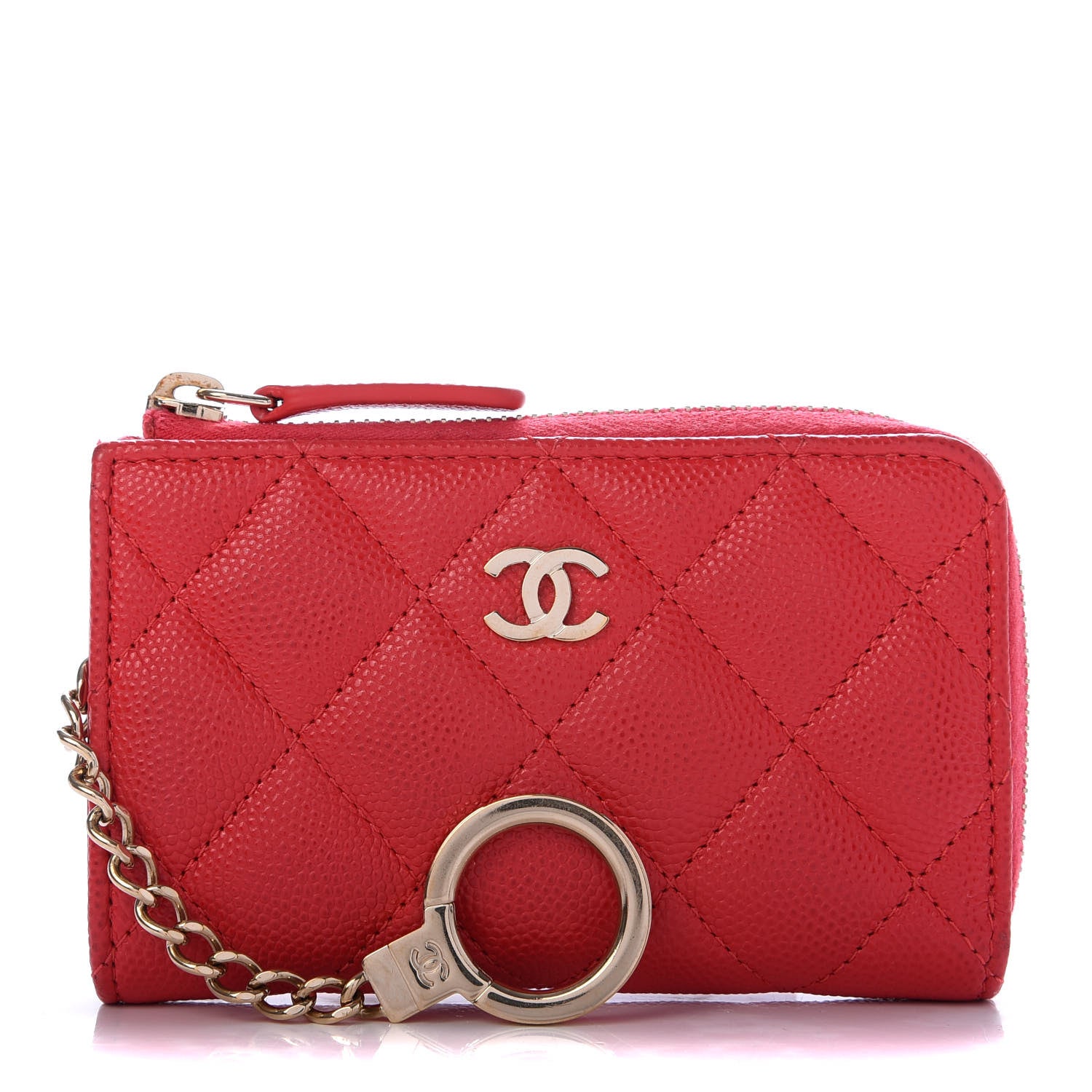 Chanel Caviar Quilted Zipped Key Holder Case Red 1 of 8